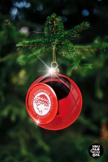 Χριστουγεννιάτικη Μπάλα Ολυμπιακός 8cm Κόκκινο