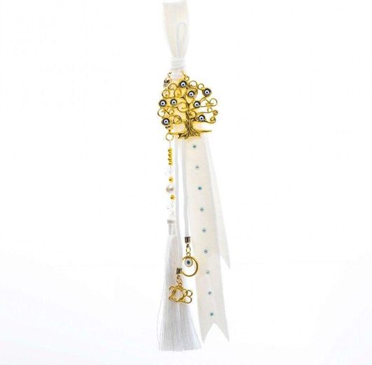 Γούρι ea709 2023 με Δέντρο Ζωής & Ματάκια Λευκό Μπλε