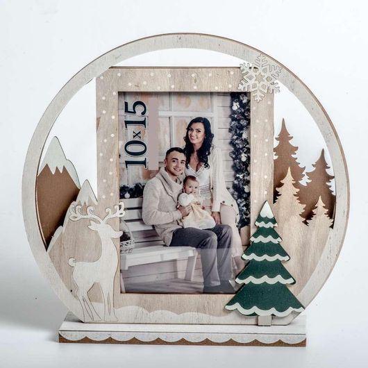 Χριστουγεννιάτικη Κορνίζα CH836 23x21cm Μπεζ-Λευκό