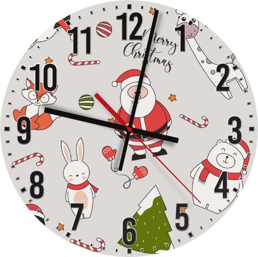 Ρολόι Τοίχου Koupakoupa Άι Βασίλης Μοτίβο Ξύλινο 30cm Γκρι