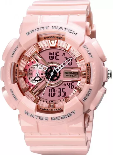 Ανδρικό Ρολόι Skmei 1688 Χρονογράφος Μπαταρίας με Καουτσούκ Λουράκι Ροζ