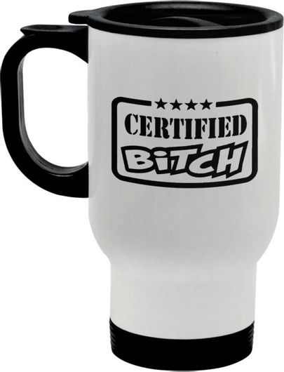 Κούπα Ταξιδιού Θερμός Certified Bitch με Καπάκι Inox 450ml Λευκό