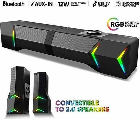Ηχεία Υπολογιστή Armaggeddon X-Bar 2 Ασύρματα 2.0 με RGB Φωτισμό & Bluetooth Ισχύος 12W Μαύρο