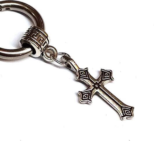 Ανδρικά Σκουλαρίκια ASTR94M Κρίκος με Σταυρό Ατσάλινο