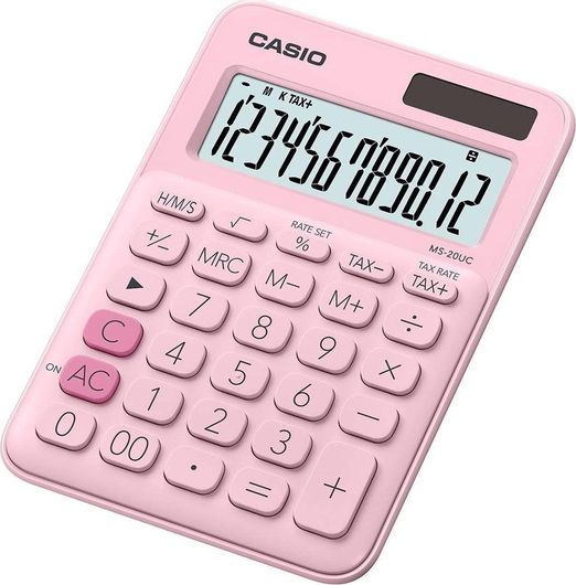 Αριθμομηχανή Casio Λογιστική Αποφορολόγησης Ηλιακή/Μπαταρίας 12 Ψηφία Ροζ