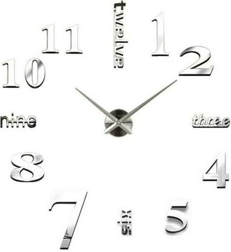 Ρολόι Τοίχου Αυτοκόλλητο 3D DIY Mirror Αθόρυβο Πλαστικό 60cm