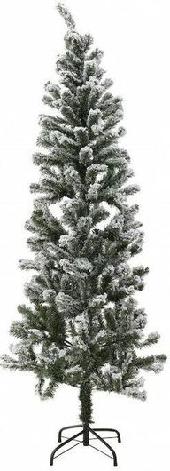 Χριστουγεννιάτικο Δέντρο Inart Slim Χιονισμένο με Μεταλλική Βάση 180cm Πράσινο