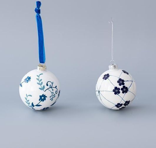 Χριστουγεννιάτικες Μπάλες Eurolamp 600-45052 Γυάλινες με Μπλε Λουλούδια Σετ 4τμχ Φ8cm Λευκό