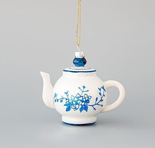 Χριστουγεννιάτικο Στολίδι Τσαγιέρα Eurolamp 600-45127 Γυάλινο Σετ 4τμχ 7.5x11cm Λευκό