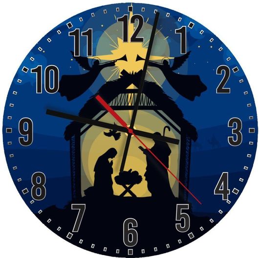 Ρολόι Τοίχου Koupakoupa Η Γέννηση Του Ιησού Φάτνη Ξύλινο 30cm Μπλε