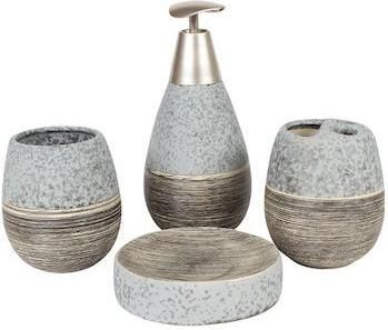 Σετ Μπάνιου Keskor 06409-3 με Ποτηροθήκη Κεραμικό 4τμχ Γκρι