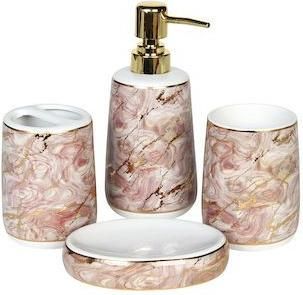 Σετ Μπάνιου Keskor 96435-2 με Ποτηροθήκη Κεραμικό 4τμχ Ροζ