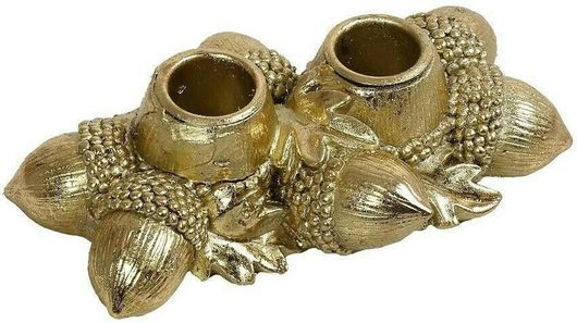 Χριστουγεννιάτικο Διακοσμητικό Κηροπήγιο Βελανίδια Espiel 2 Θέσεων Πλαστικό Χρυσό