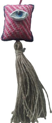 Γούρι Μαξιλαράκι Κρεμαστό Υφαντό με Κρόσι 25x8cm Φούξια