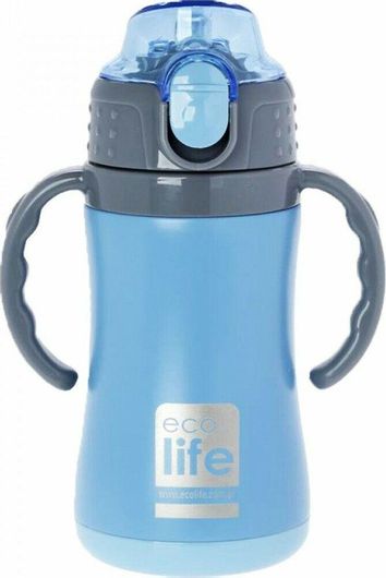 Σχολικό Παγούρι Ecolife 33-BO-3006 Θερμός από Ανοξείδωτο Ατσάλι με Χερούλια & Εσωτερικό Καλαμάκι 300ml Μπλε