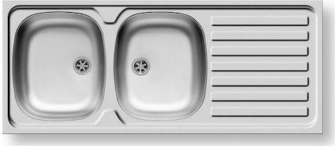 Νεροχύτης Κουζίνας Pyramis International 100103701 Επικαθήμενος 2B 1D Inox Σατινέ 120x50cm Ασημί