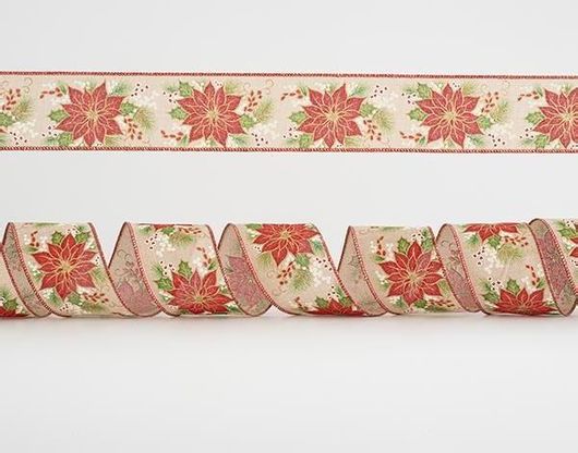 Χριστουγεννιάτικη Υφασμάτινη Κορδέλα Eurolamp 600-44980 με Αλεξανδρινά 35cm