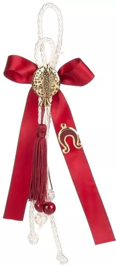 Γούρι Πέταλο Κρεμαστό με Ρόδι & Κορδέλα 23cm