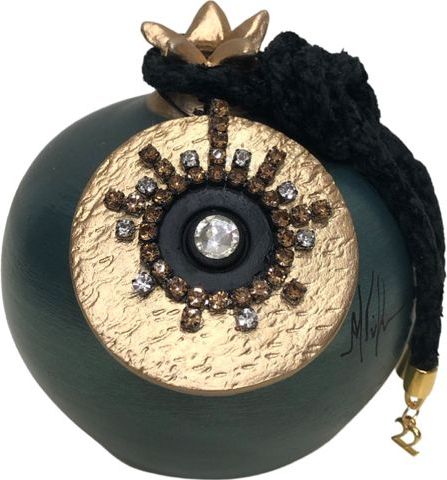 Γούρι για το Σπίτι 100-110-P173 Ρόδι Κεραμικό Επιτραπέζιο με Χρυσο/Μαυρο Διακοσμητικο με Στρας 11x11cm Κυπαρισσί