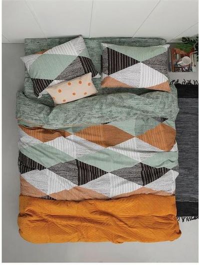 Μαξιλαροθήκες Σετ Palamaiki 361FL6172 Βαμβακερές με Φάσα με Γεωμετρικό Σχήμα 72x52cm Πράσινο