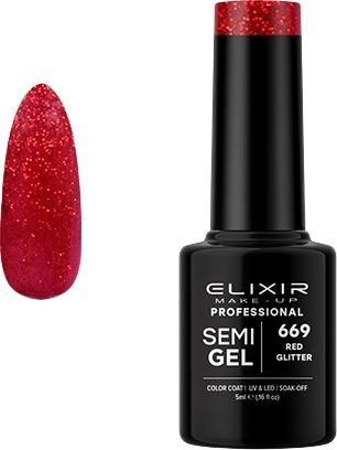 Ημιμόνιμο Βερνίκι Νυχιών ElixirSemi Gel 669 Glitter 5ml Κόκκινο