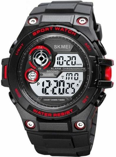 Ανδρικό Ρολόι Skmei 1756 Ψηφιακό Χρονογράφος Μπαταρίας με Λουράκι από Καουτσούκ Μαύρο / Κόκκινο