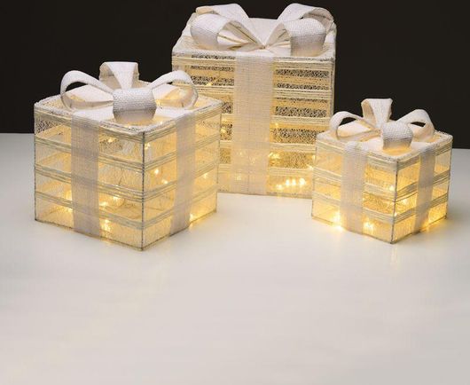 Χριστουγεννιάτικα Κουτιά Δώρου Aca X11751115 Φωτιζόμενα 75 LED Πλαστικό Σετ 3τμχ 28.5x28.5cm Λευκό