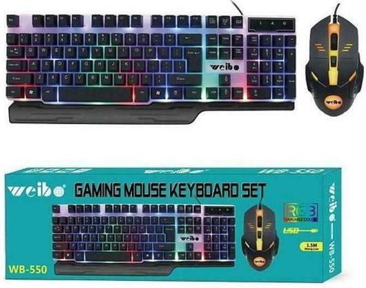 Weibo 655501 Σετ Gaming Πληκτρολόγιο με RGB φωτισμό & Ποντίκι Αγγλικό US