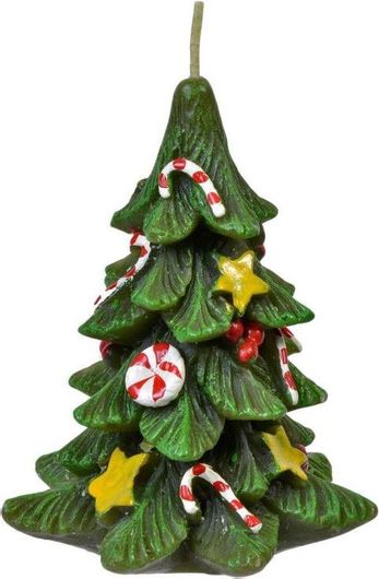 Χριστουγεννιάτικο Κερί Δέντρο με Στολίδια 14cm Πράσινο
