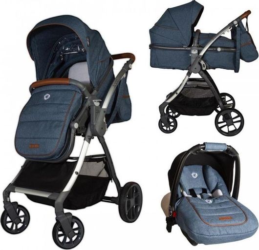 Πολυκαρότσι Smart Baby Coccolle Acero 3 σε 1 με Ποδόσακο & Τσάντα Αλλαξιέρα Jeans Μπλε για Νεογέννητα