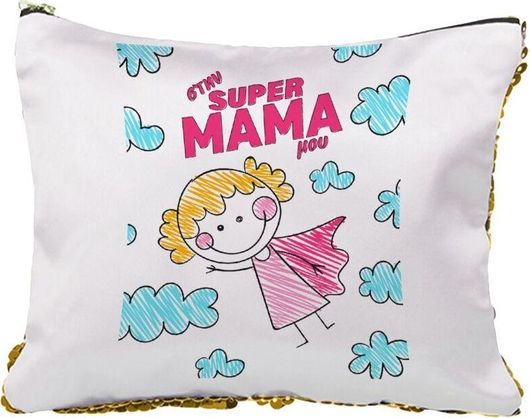 Νεσεσέρ Τσαντάκι Στην Super Μαμά Μου Comic με Πούλιες Sequin Χρυσό