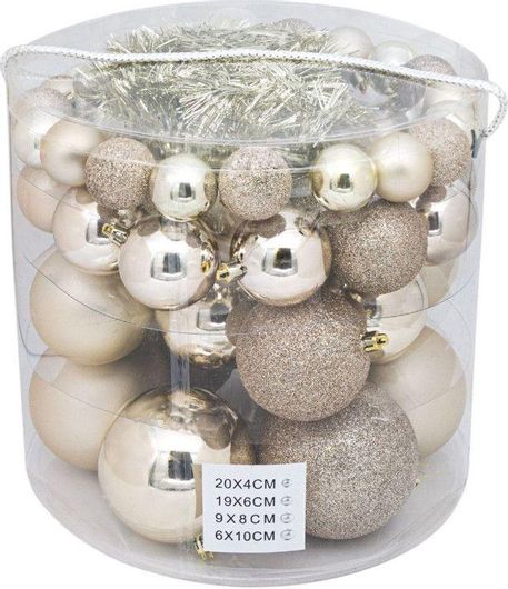Σετ Χριστουγεννιάτικες Μπάλες Γυαλιστερές με Glitter 10cm 54τμχ Σαμπανί Ματ