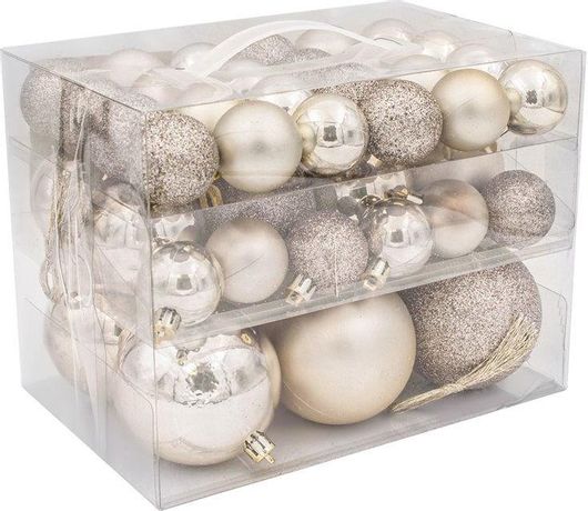 Σετ Χριστουγεννιάτικες Μπάλες Γυαλιστερές Glitter 4-6-8cm 44τμχ Σαμπανί Ματ