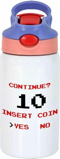 Παιδικό Παγούρι Θερμός Continue? Yes - No Ανοξείδωτο με Καλαμάκι Ασφαλείας 350ml Ροζ / Μοβ