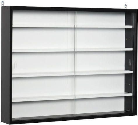 Κρεμαστή Ξύλινη Βιτρίνα με 5 Ρυθμιζόμενα Ράφια 80 x 9.5 x 60 cm Χρώματος Μαύρο HOMCOM 833-761BK