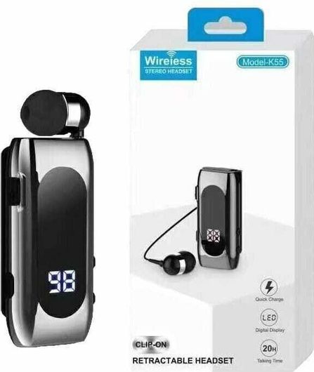 K55 In-ear Bluetooth Handsfree Ακουστικό Πέτου Ασημί
