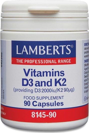 Lamberts Vitamins D3 & K2 Βιταμίνη για Ενίσχυση του Ανοσοποιητικού & την Υγεία των Οστών 2000iu 90mcg 90 Κάψουλες