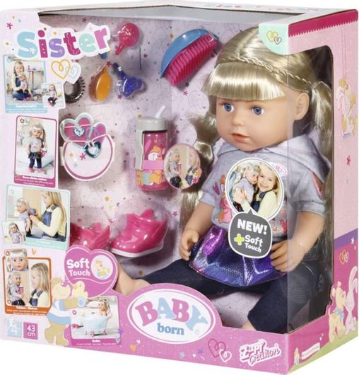 Μωρό Κούκλα Zapf Baby Born Soft Touch Sister Blond για 3+ Ετών