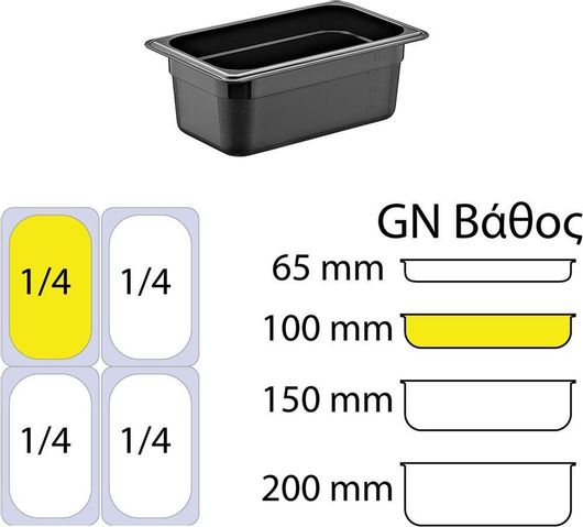 Σκεύος Gastronorm Πολυπροπυλενίου GN1/4 100mm