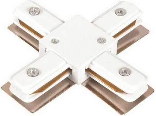 Σύνδεσμος Ράγας Eurolamp 145-55140 Αλουμινίου Σταυρός 2 Καλωδίων για Σποτ Λευκό