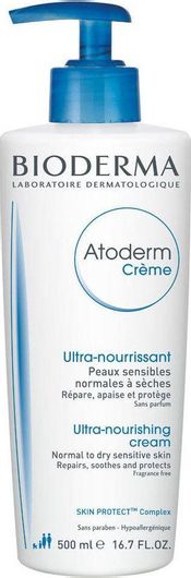 Bioderma Atoderm Creme Ultra-Nourishing Cream Normal To Dry Ενυδατική Κρέμα Σώματος με Υαλουρονικό Οξύ για Ξηρές & Ευαίσθητες Επιδερμίδες 500ml