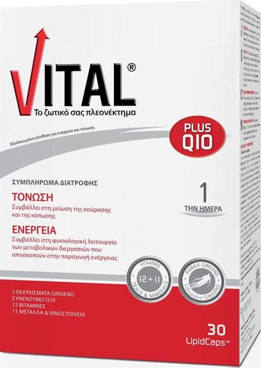 Vital Plus Q10 Βιταμίνη για Ενέργεια & Ανοσοποιητικό 10mg 30 Μαλακές Κάψουλες