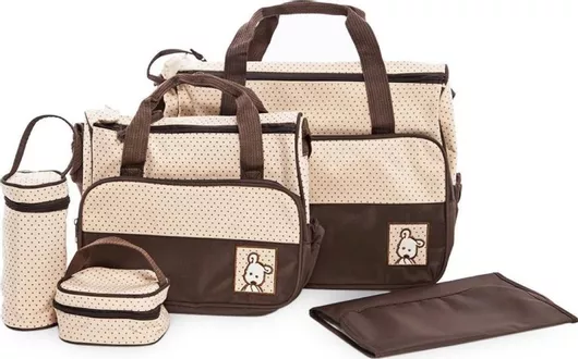 Σετ Τσάντα Αλλαξιέρα Beboulino Lina Ώμου/Χειρός 30x38x14cm Καφέ 4τμχ