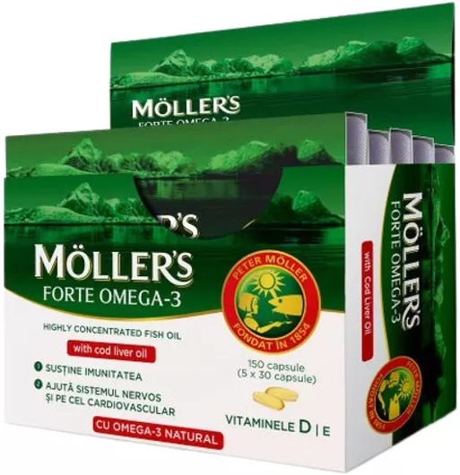 Moller's Forte Omega 3 Μουρουνέλαιο και Ιχθυέλαιο Κατάλληλο για Παιδιά 150 κάψουλες