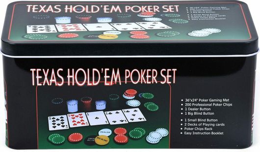 Σετ Texas Hold 'Em με 200 Αριθμημένες Μάρκες Poker σε Μεταλλικό Κουτί με 2 Τράπουλες & Τσόχα