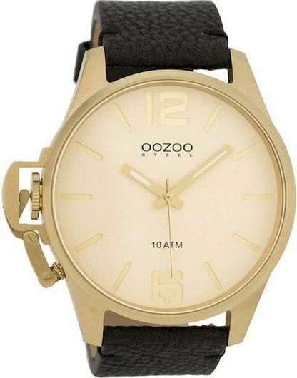 Ανδρικό Ρολόι Oozoo OSGR03 με Δερμάτινο Λουράκι Μαύρο