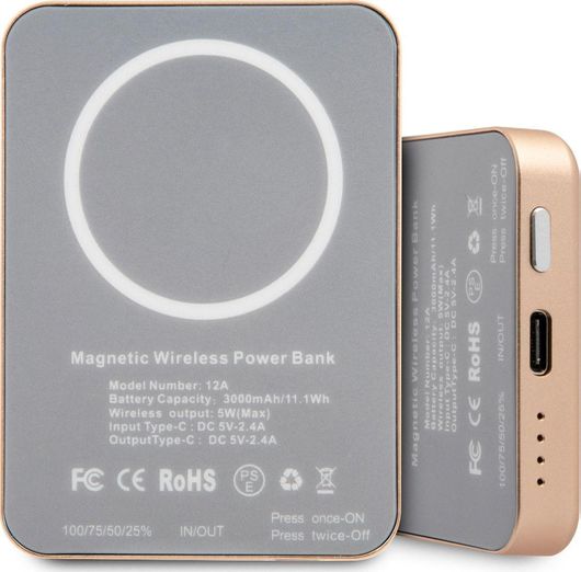 Power Bank Guess GUPBMSVSLG Magnetic Wireless 3000mAh 5W Χρυσό