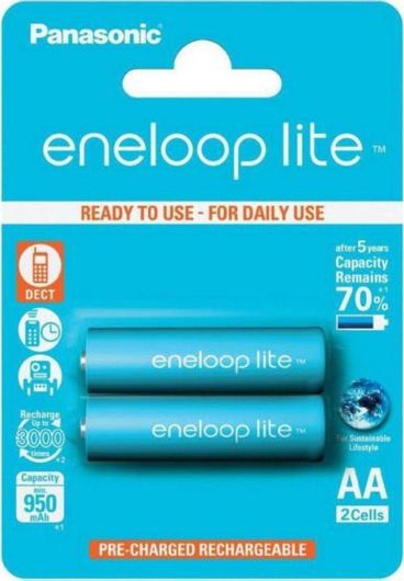 Επαναφορτιζόμενες Μπαταρίες Panasonic Eneloop Lite AA Ni-MH 950mAh 1.2V 2τμχ