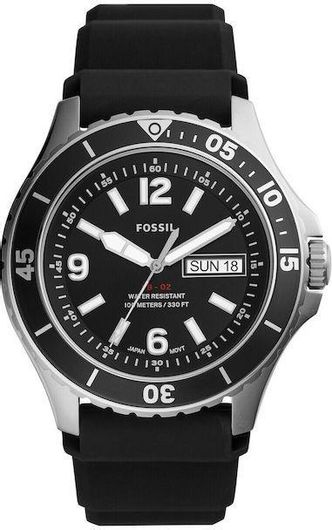 Ανδρικό Ρολόι Fossil FS5689 με Λουράκι από Καουτσούκ Μαύρο