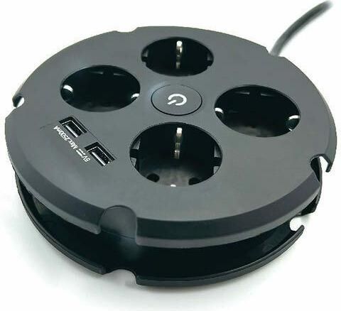 Πολύπριζο Lamtech LAM112044 4 Θέσεων Ασφαλείας Σούκο με USB 1.5m Μαύρο